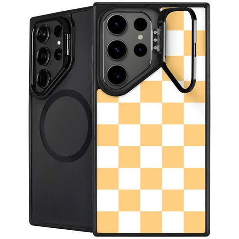 Yellow and White Checkerboard Galaxy S25 Ultra Kickstand Case